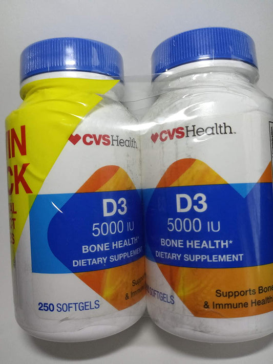 2 Pk Cvs Health D3 5000 IU 250 softgels Each Bottle