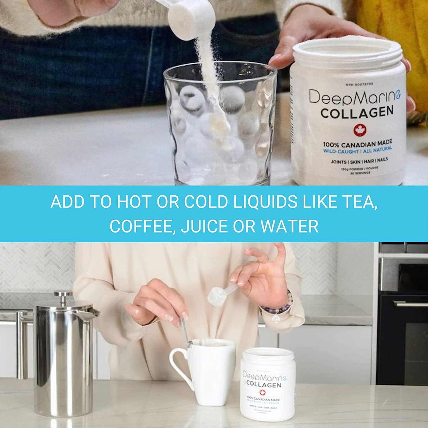 2 Tubs DeepMarine Collagen 100% Canadian Made Collagen Peptides, Wild-Caught Collagen Powder, Hydrolyzed Marine Collagen - 60 Day Supply - Gluten-Free, Tasteless, Odourless, Keto and Paleo Friendly