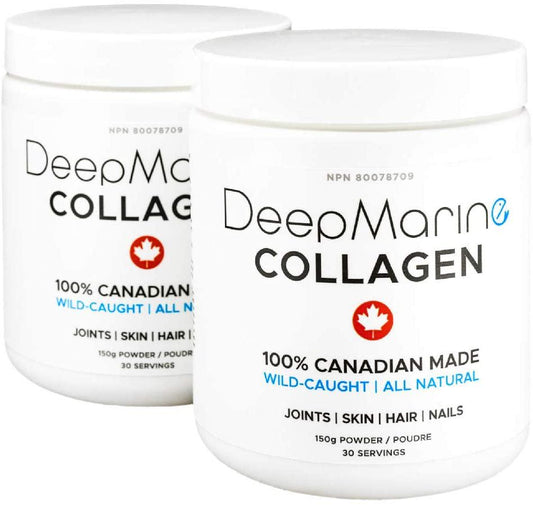 2 Tubs DeepMarine Collagen 100% Canadian Made Collagen Peptides, Wild-Caught Collagen Powder, Hydrolyzed Marine Collagen - 60 Day Supply - Gluten-Free, Tasteless, Odourless, Keto and Paleo Friendly