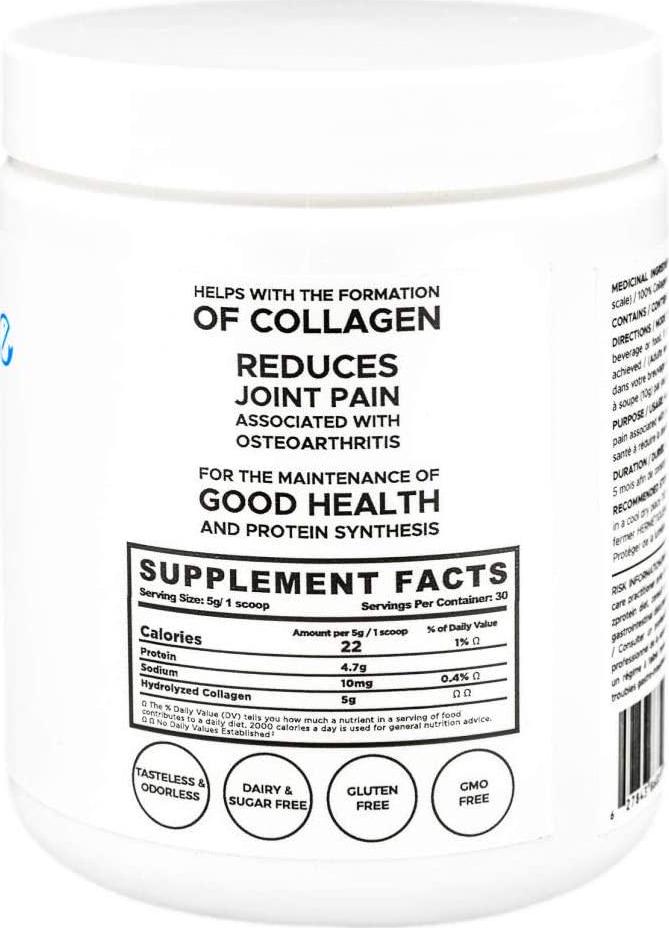 2 Tubs DeepMarine Collagen 100% Canadian Made Collagen Peptides, Wild-Caught Collagen Powder, Hydrolyzed Marine Collagen - 60 Day Supply - Gluten-Free, Tasteless, Odourless, Keto and Paleo Friendly