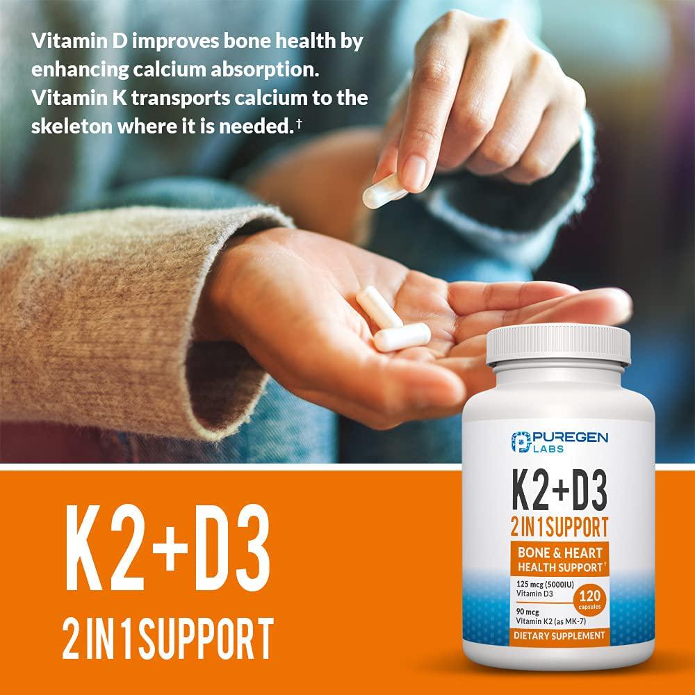 2 in 1 High Potency Formula 90mcg Vitamin K2 (MK7) and 5000 IU Vitamin D3 Supplement for Bone and Heart Health | Non-GMO Formula Vitamin D3 and K2 Complex, Total 240 Capsules I 8 Month Supply
