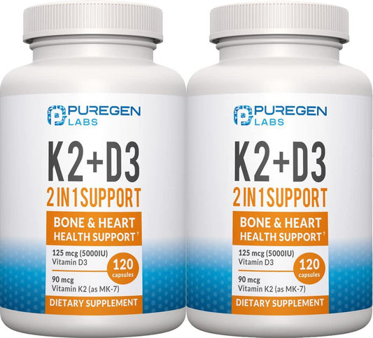 2 in 1 High Potency Formula 90mcg Vitamin K2 (MK7) and 5000 IU Vitamin D3 Supplement for Bone and Heart Health | Non-GMO Formula Vitamin D3 and K2 Complex, Total 240 Capsules I 8 Month Supply