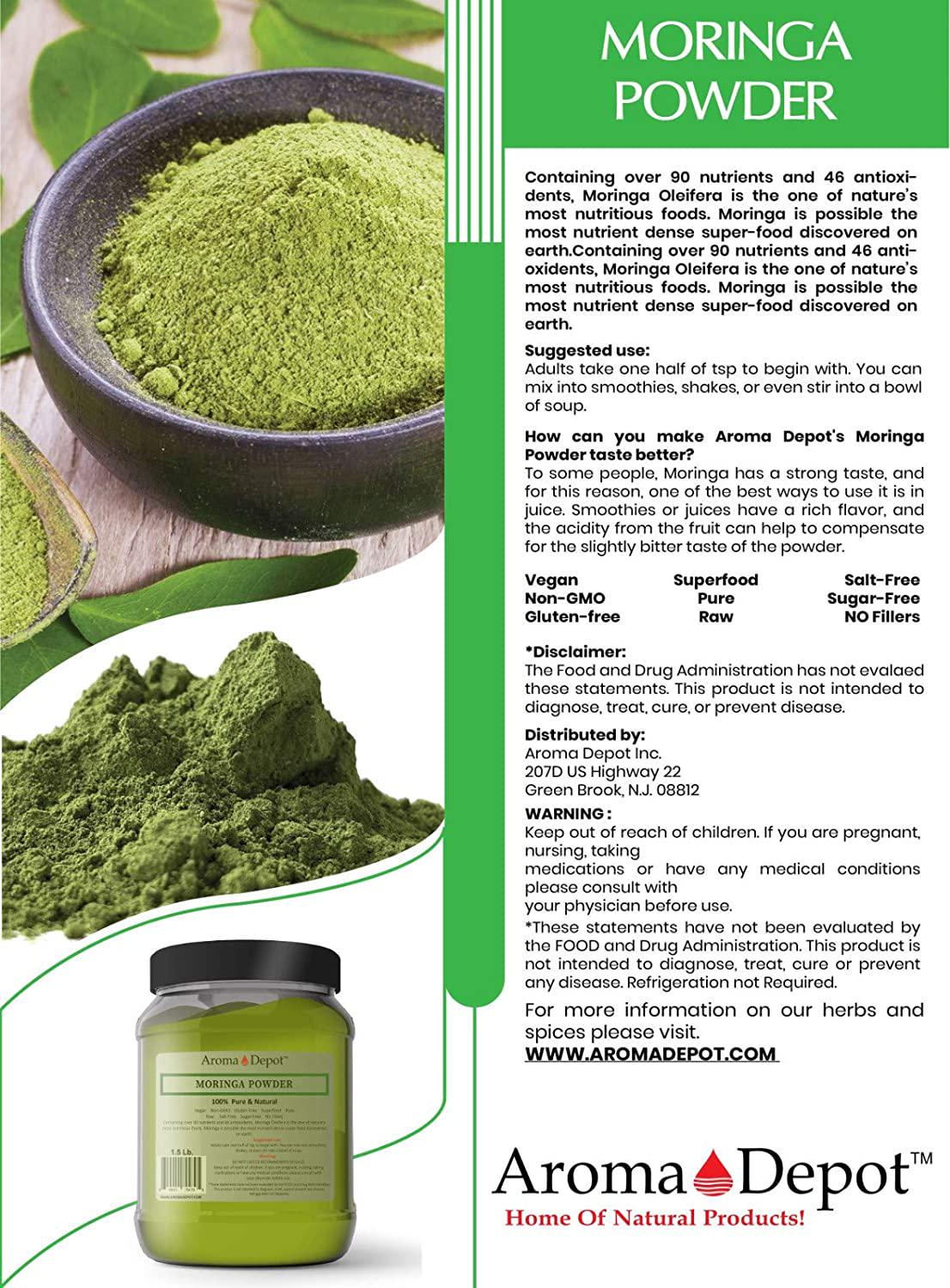 2 lbs Moringa Oleifera Leaf Powder 100% Natural Raw from India Non-GMO and Gluten Free Great for Smoothies, Tea, Drinks and Recipes The Miracle Tree