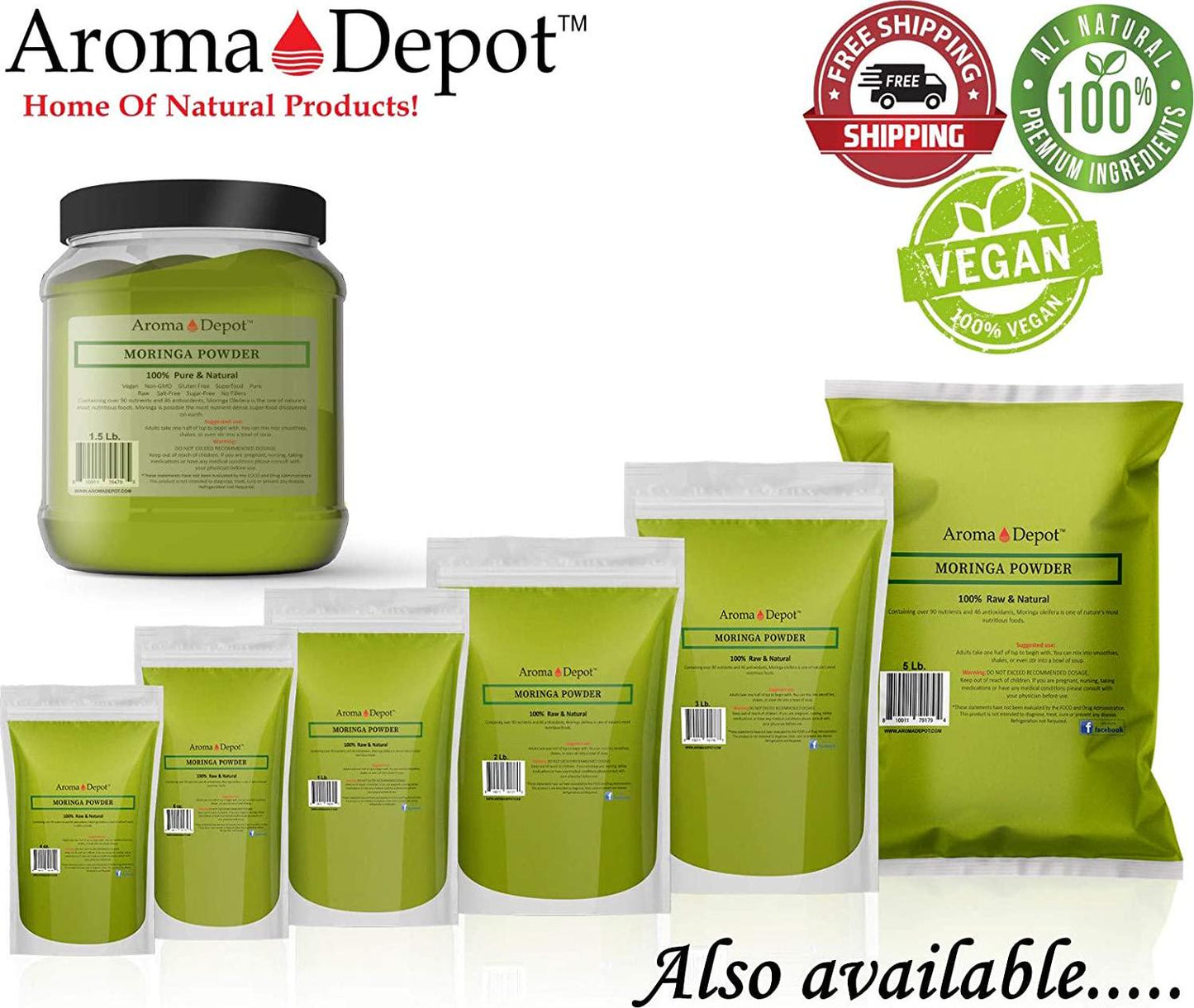 2 lbs Moringa Oleifera Leaf Powder 100% Natural Raw from India Non-GMO and Gluten Free Great for Smoothies, Tea, Drinks and Recipes The Miracle Tree