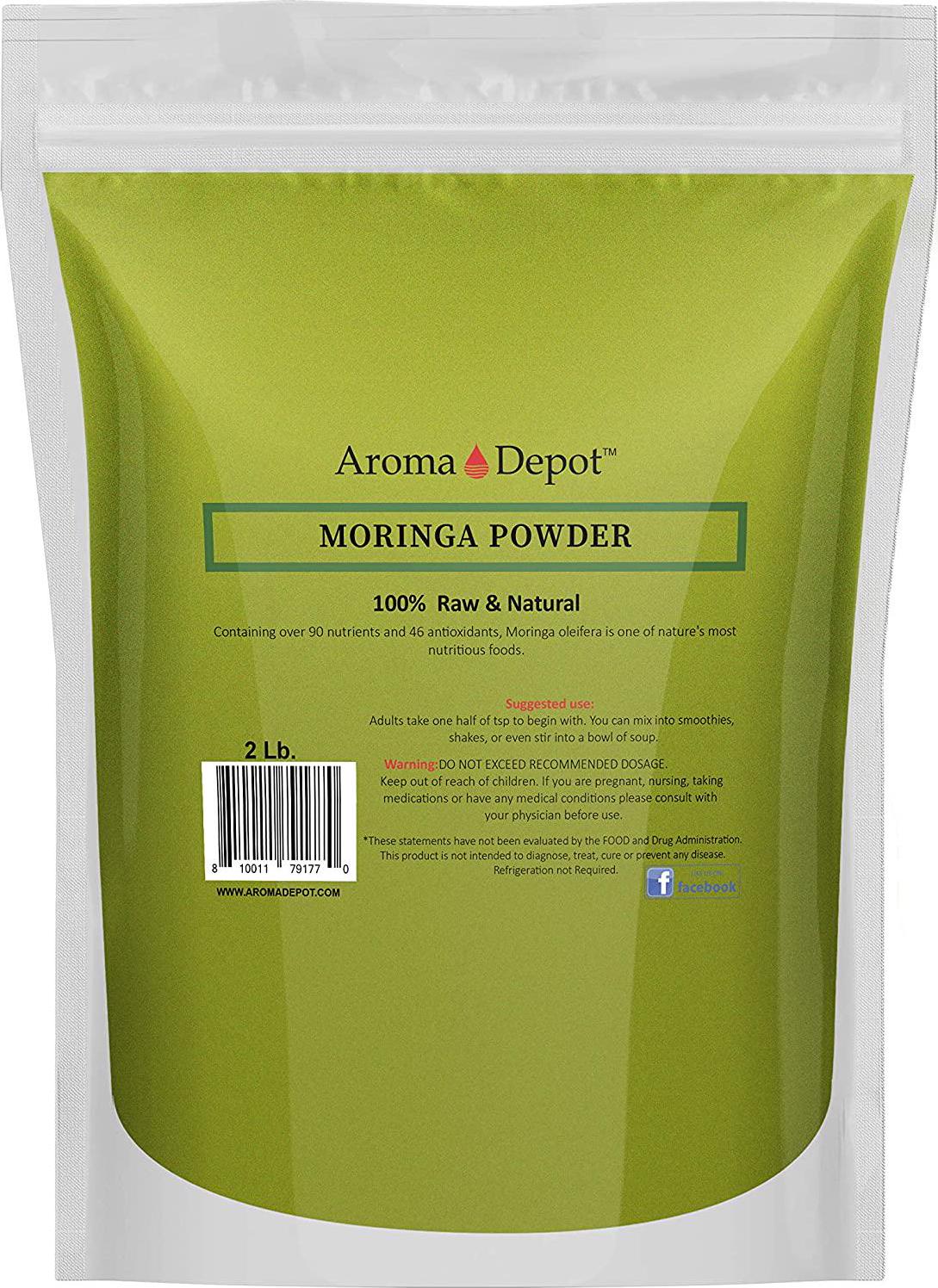 2 lbs Moringa Oleifera Leaf Powder 100% Natural Raw from India Non-GMO and Gluten Free Great for Smoothies, Tea, Drinks and Recipes The Miracle Tree