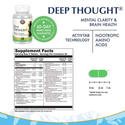 KAL Deep Thought Mental Clarity Formula for Optimal Brain Health | Nootropic Amino Acids, Herbs, Vitamins, Minerals & Antioxidants | 60 Tablets