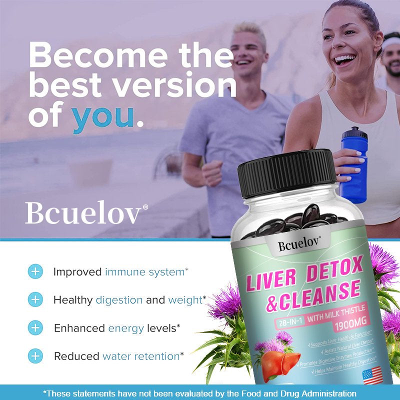 Bcuelov Liver Cleanse Detox & Repair - 28+ Herbs - Premium Liver Health Formula - Liver Support Detox Cleansing Supplement