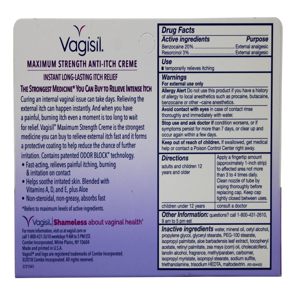 4 Pack - Vagisil Maximum Strength Anti-Itch Creme 1 Oz Each