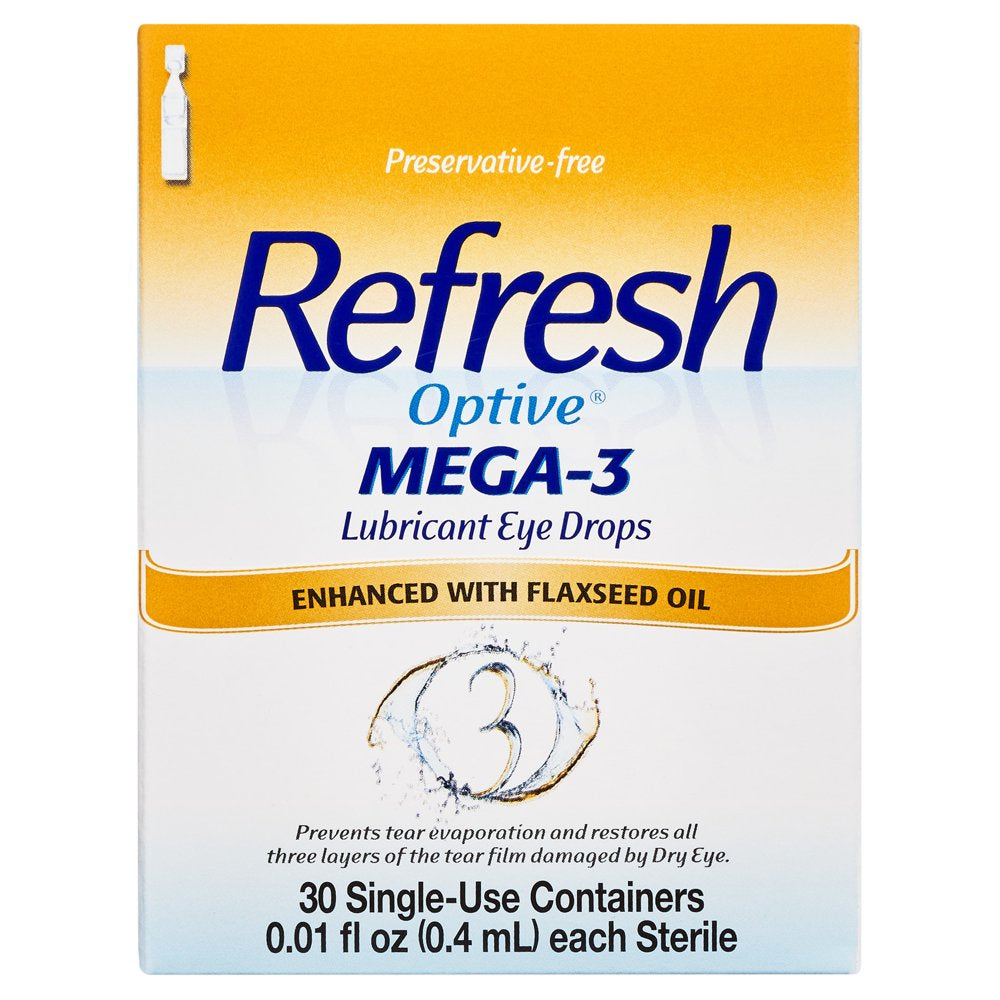 Refresh Optive Mega-3 Lubricant Eye Drops Preservative-Free Tears, 0.4 Ml, 30 Count