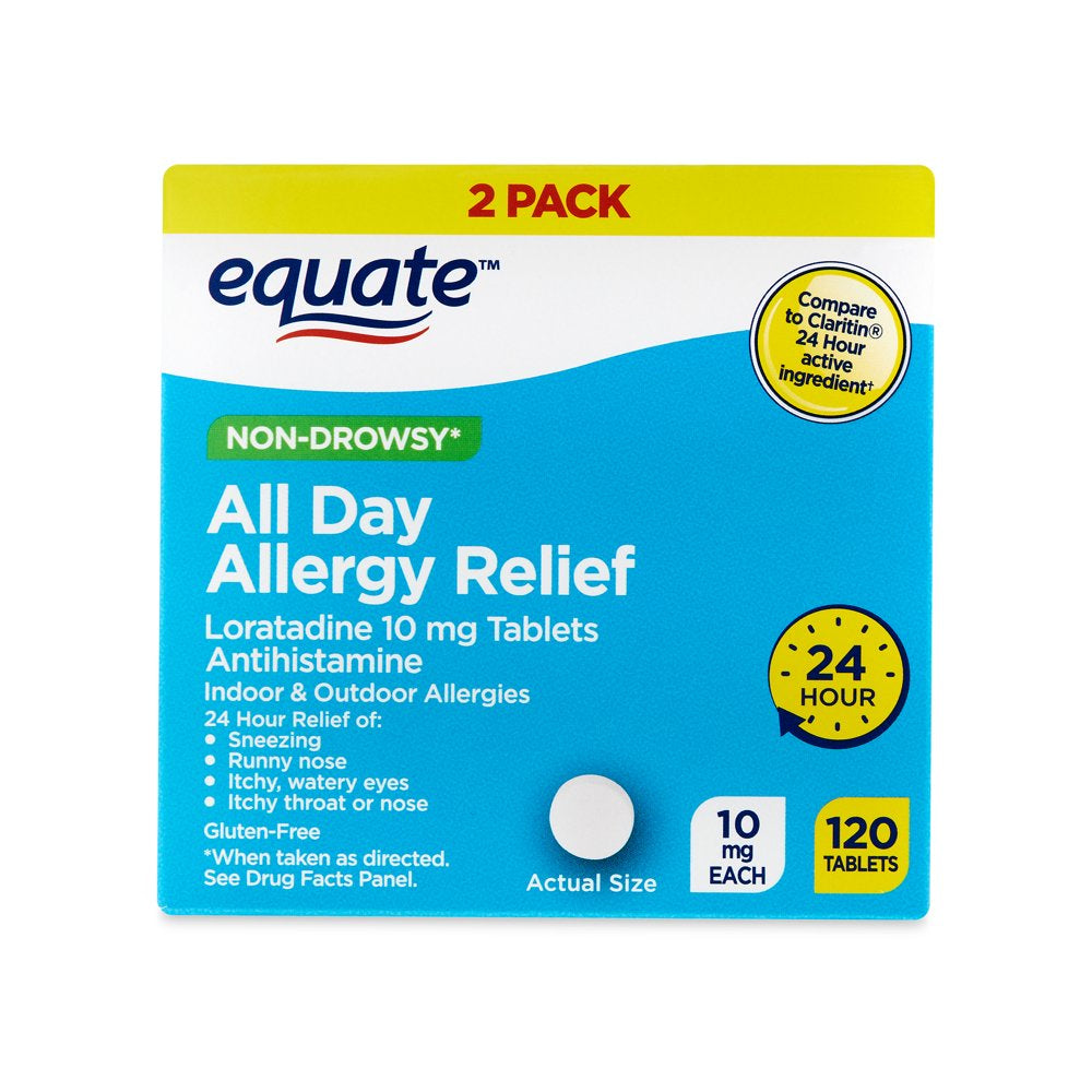 Equate Allergy Relief Loratadine Tablets 10 Mg, Antihistamine, 120 Count (60 + 60 Count)