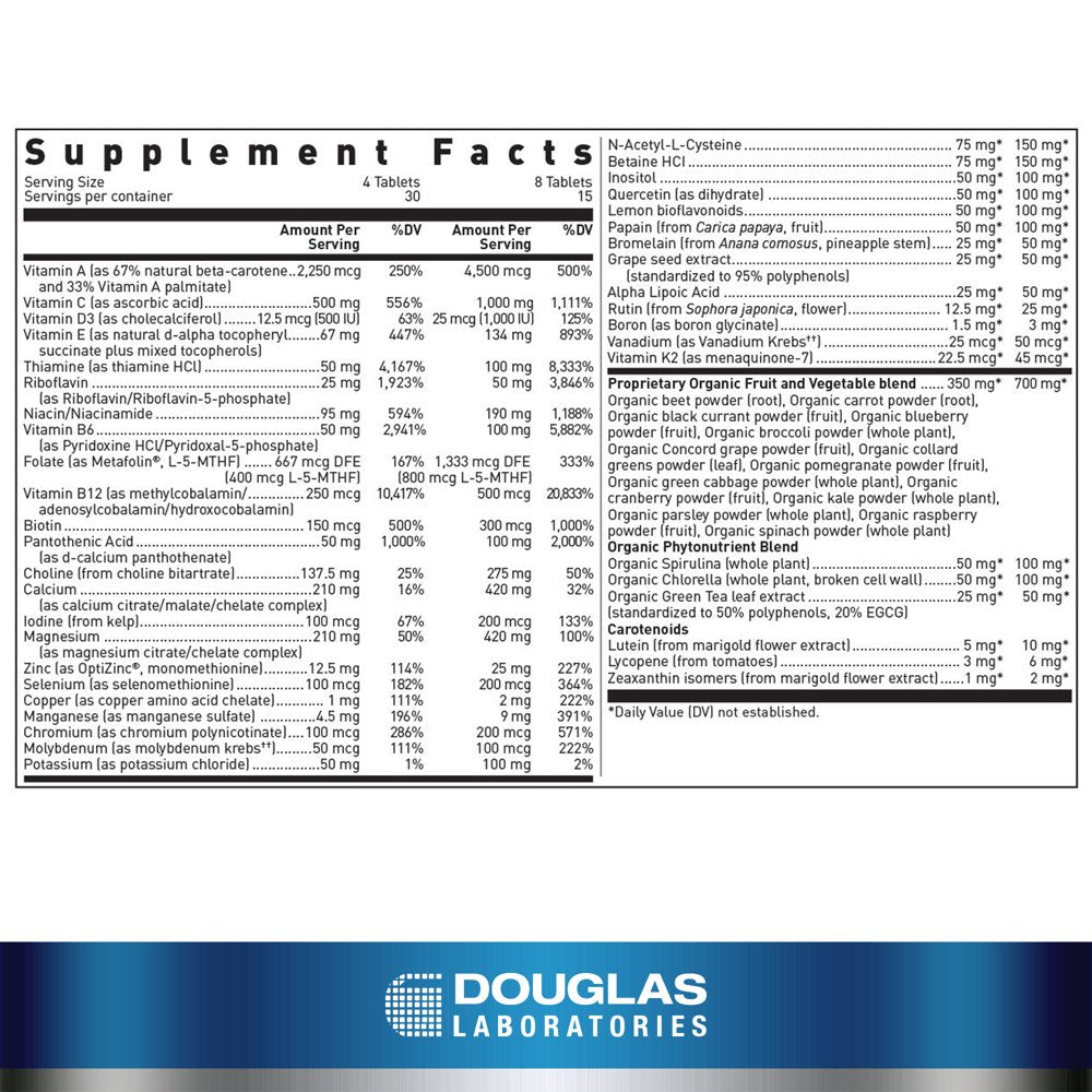 Douglas Laboratories - Ultra Preventive X - Multivitamin Mineral Formula with Fruits and Vegetables for Daily Wellness - 120 Tablets