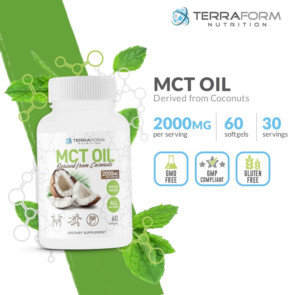 MCT Oil Pills - Derived from Coconut - Supports Energy Levels, Healthy Weight Loss Healthy Skin & Hair Growth - Maximum Strength 2000Mg per Serving- Made in USA - 1 Month