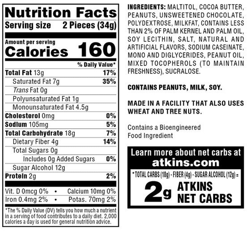 Atkins Endulge Peanut Butter Cups, Dessert Favorite, Low Carb, Low Sugar, 10 Ct