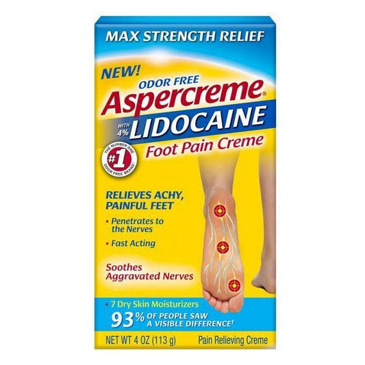 Aspercreme Foot Pain Creme 4% Lidocaine Relieves Achy & Painful Feet, 4 Oz