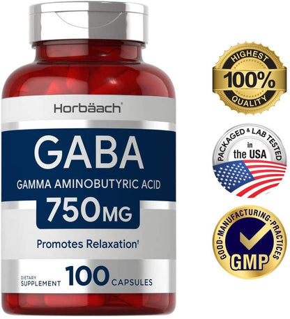 GABA 750Mg | 180 Capsules | Gamma Aminobutyric Acid Supplement | by Horbaach