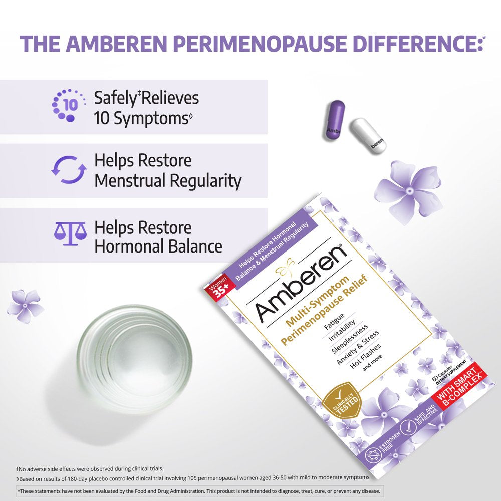 Amberen Multi-Symptom Perimenopause Relief Supplements for Women, Hot Flash & Night Sweats Relief - 60Ct