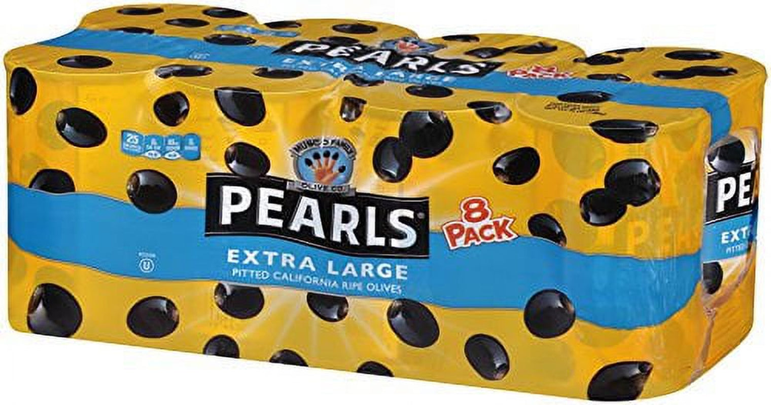 Pearls Ripe Pitted 8 Pack Extra-Large Black Olives, (8) 6-Ounce Cans