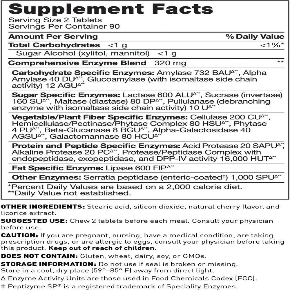 Dr Amy Myers Digestive Enzymes Chewable – Complete Enzymes Support Leaky Gut, Acid Reflux, Gas, Bloating, Gluten Exposure – Amylase, Lipase, Lactase, Alkaline, Protease, Sucrase + More – 180 Tablets