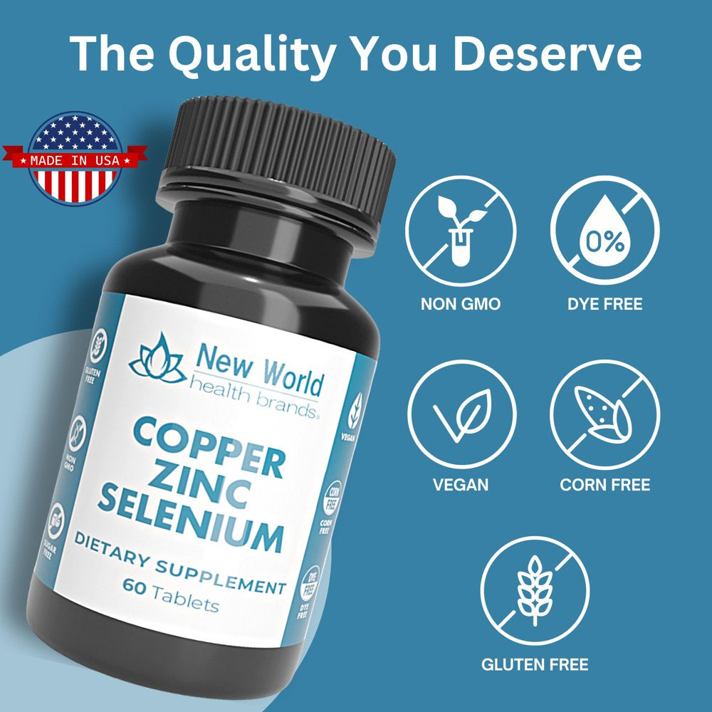 Copper 5Mg Zinc 40Mg Selenium 200Mcg 3 in 1 Multi-Mineral Supplement High Absorption - 60 Tablets | New World Health Brands
