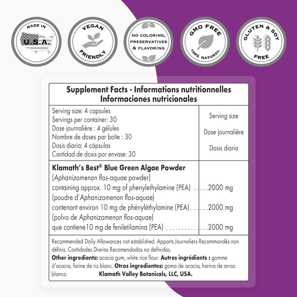 Supersmart - AFA Extract 1000 Mg per Day - Blue Green Algae - Nervous System & Mood Support - Nootropic Supplement | Non-Gmo & Gluten Free - 120 Vegetarian Capsules