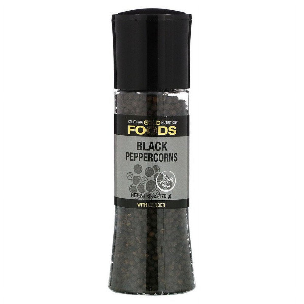 California Gold Nutrition, FOODS - Black Peppercorns Grinder, 6 Oz Pack of 4