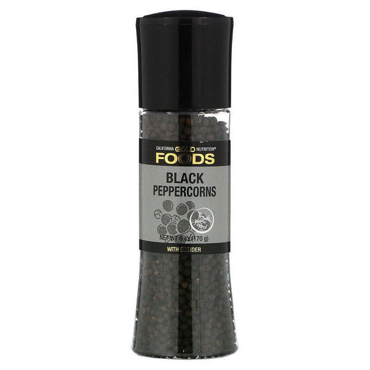 California Gold Nutrition, FOODS - Black Peppercorns Grinder, 6 Oz Pack of 4