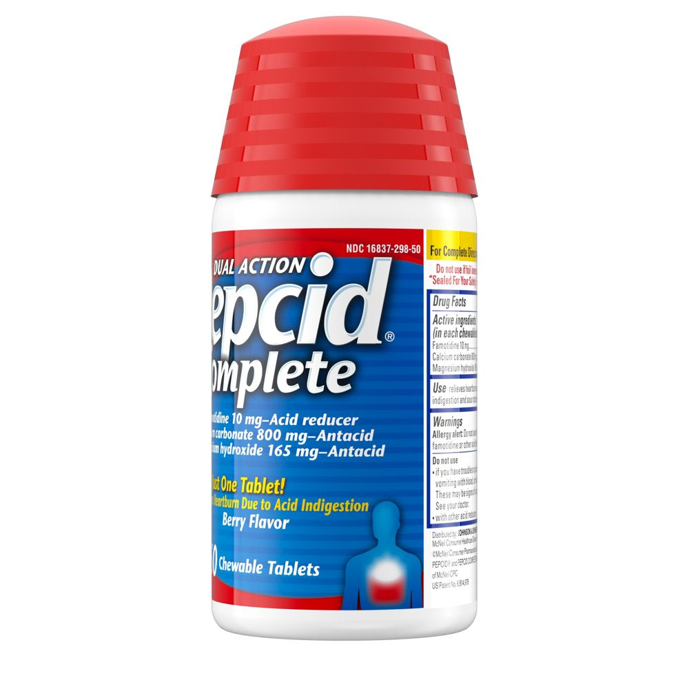 Pepcid Complete Acid Reducer + Antacid Chews, Famotidine, Berry, 50 Ct