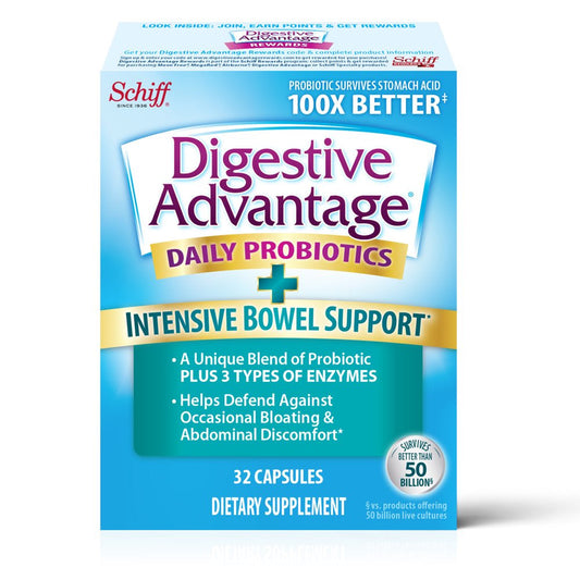 Digestive Advantage IBS Probiotics for Digestive Health & Intensive Bowel Support, Probiotics for Women & Men with Digestive Enzymes, Support for Occasional Bloating & Gut Health, 32Ct Capsules