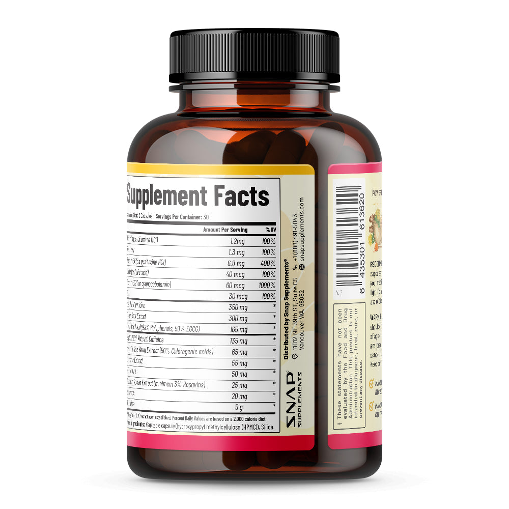 Snap Supplements Energy & Metabolism Booster, Supports Weight Loss, 60 Capsules, 2Pk