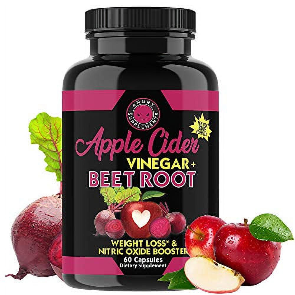 Angry Supplements Apple Cider Vinegar + Beet Root Capsules, Detox Pills, Nitric Oxide + Energy Booster (1-Bottle)