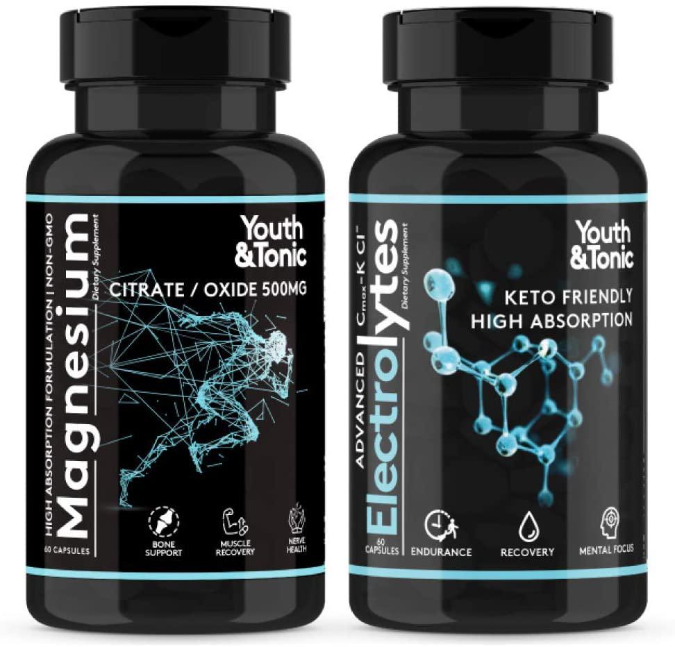 2pk| High Absorption Magnesium Complex + Electrolytes Pills - Mag Minerals Vitamins | Premium Magnesium Citrate Oxide Supplement for Leg Cramps Sore Muscle Bone Support Endurance Recovery Nerve Health