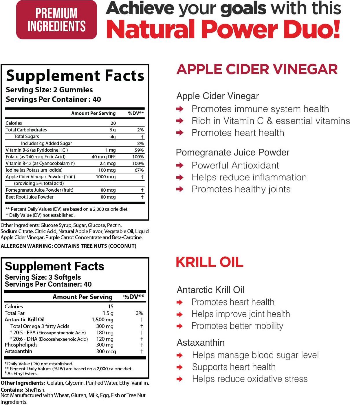 2x Advanced Immunity Detox Bundle - Apple Cider Vinegar and Krill Oil, Natural Ultra Absorption Supplements, ACV With Mother, Astaxanthin Standard EPA DHA, For Heart Health, Joint Relief, Immune Support