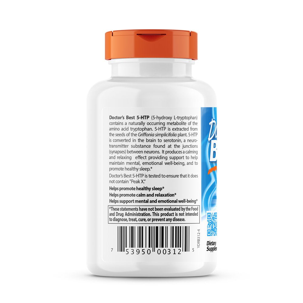 Doctor'S Best 5-HTP, Non-Gmo, Vegan, Gluten Free, Soy Free, 100 Mg, 180 Veggie Caps