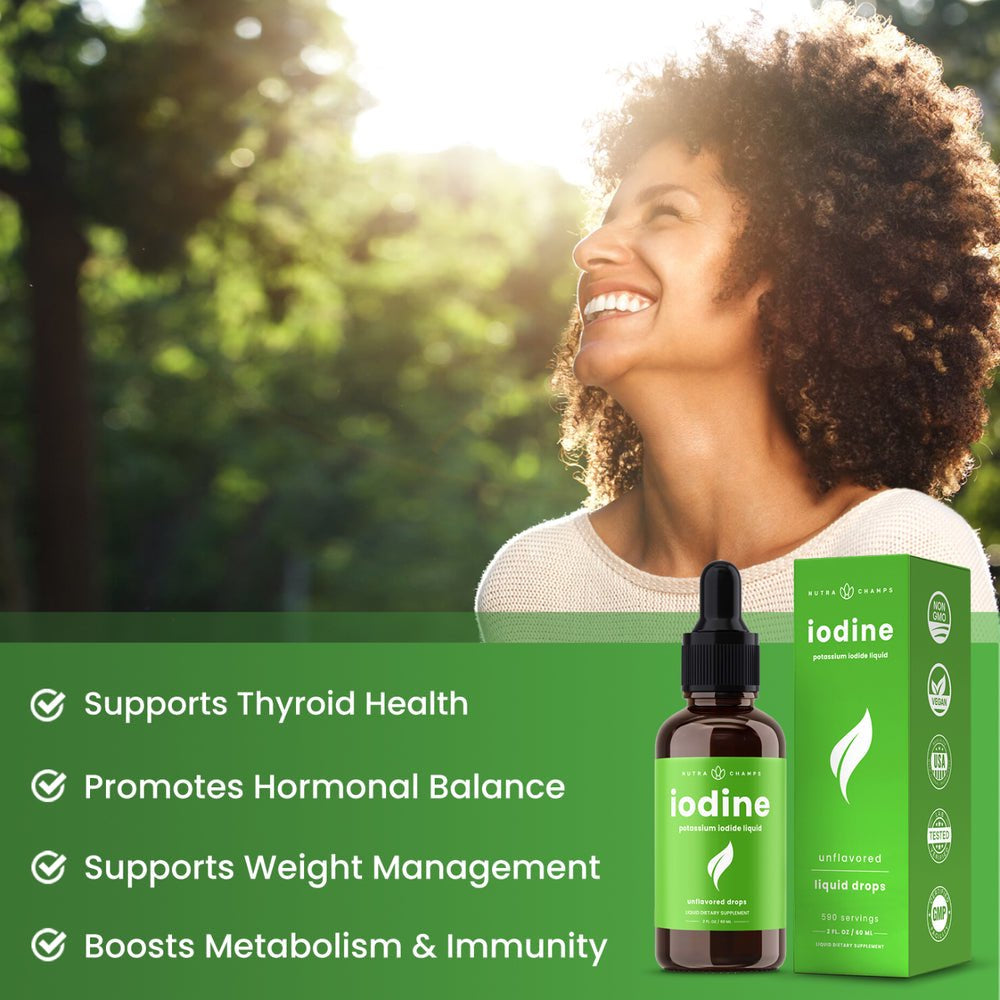 Nutrachamps Iodine Drops (1-2 Year Supply) Vegan Liquid Iodine Supplement Solution - Supports Thyroid Health, Hormones & Weight, Higher Absorption than Tablets - Iodine Tincture 590 Servings