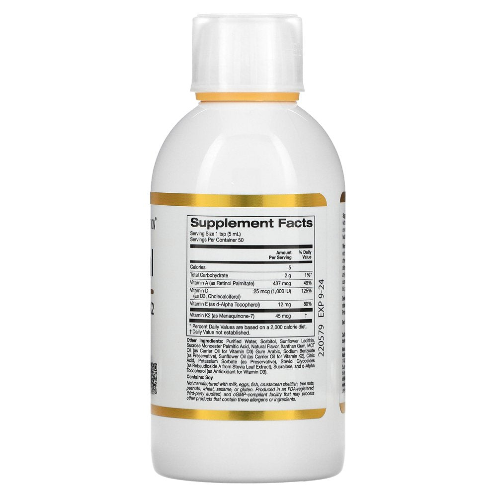 California Gold Nutrition Liposomal Vitamin A, D3, E & K2, Pineapple Flavor, 8.5 Fl Oz (250 Ml)