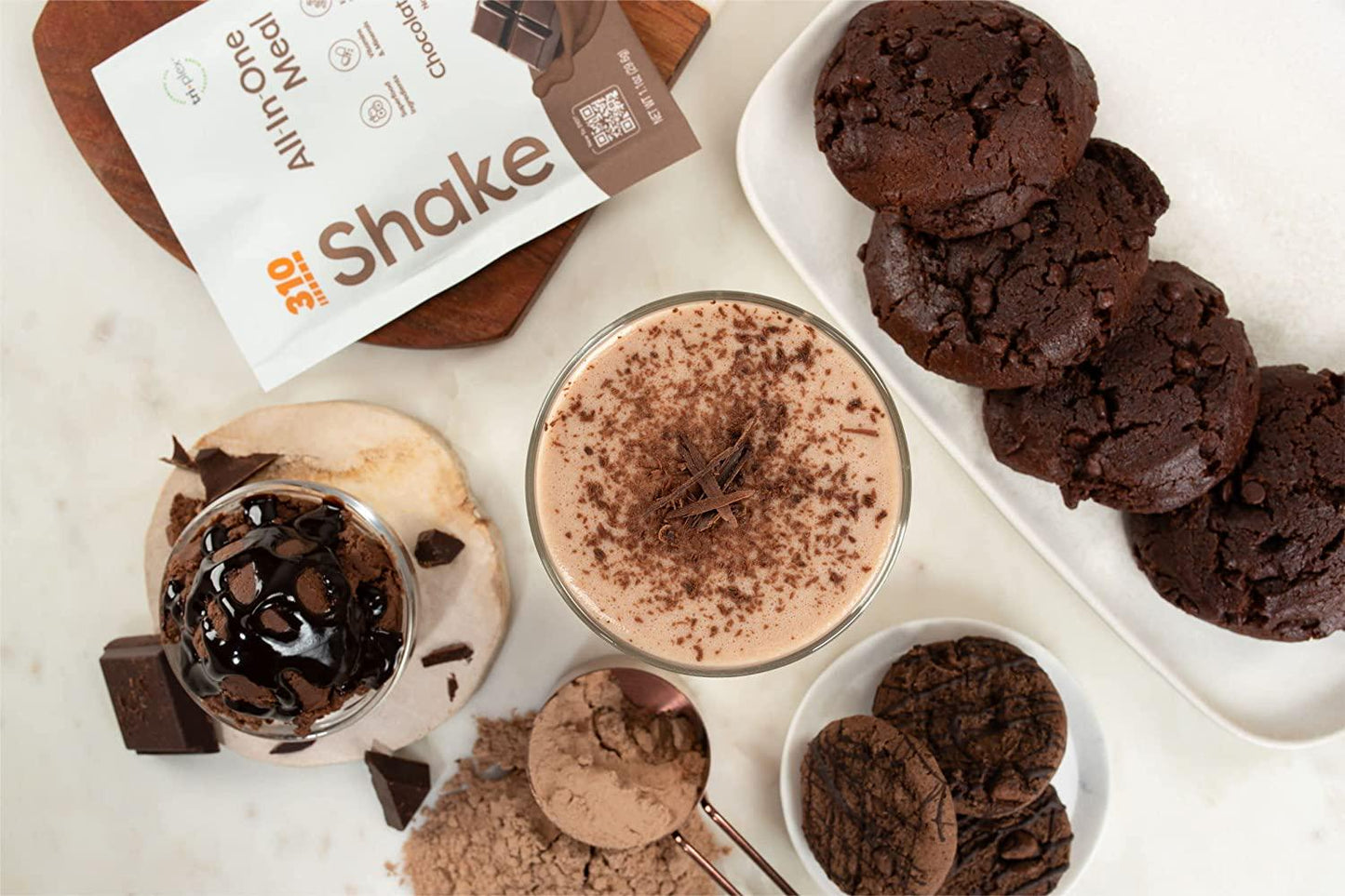 310 Nutrition All-In-One Meal Replacement Shake with Shaker Cup - New Formula with Fiber Rich Vegan Superfood Blend - Natural Sweeteners - Low Carb Shake, Keto and Paleo Friendly - Gluten Free - 26 Essential Vitamins and Minerals -Chocolate Bliss -