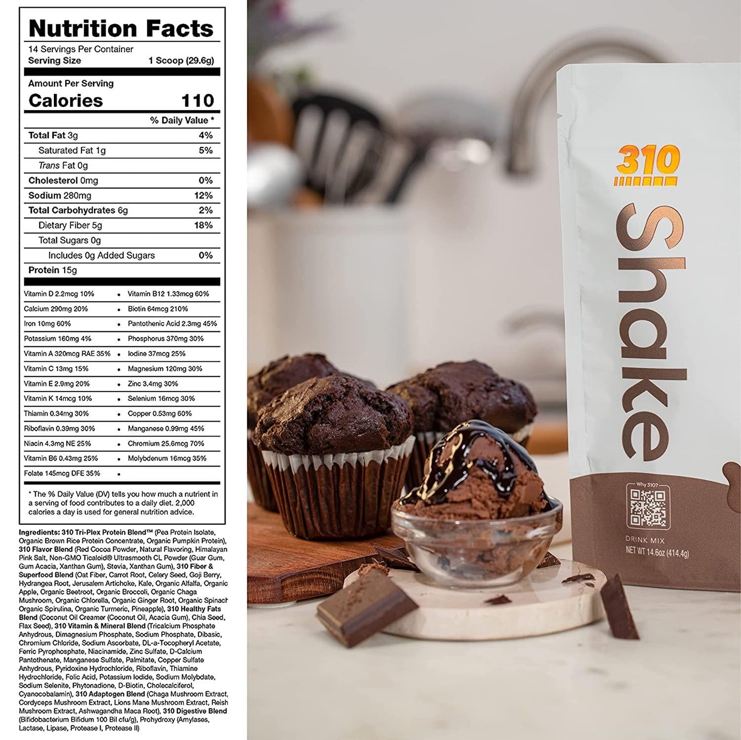 310 Nutrition All-In-One Meal Replacement Shake with Shaker Cup - New Formula with Fiber Rich Vegan Superfood Blend - Natural Sweeteners - Low Carb Shake, Keto and Paleo Friendly - Gluten Free - 26 Essential Vitamins and Minerals -Chocolate Bliss -