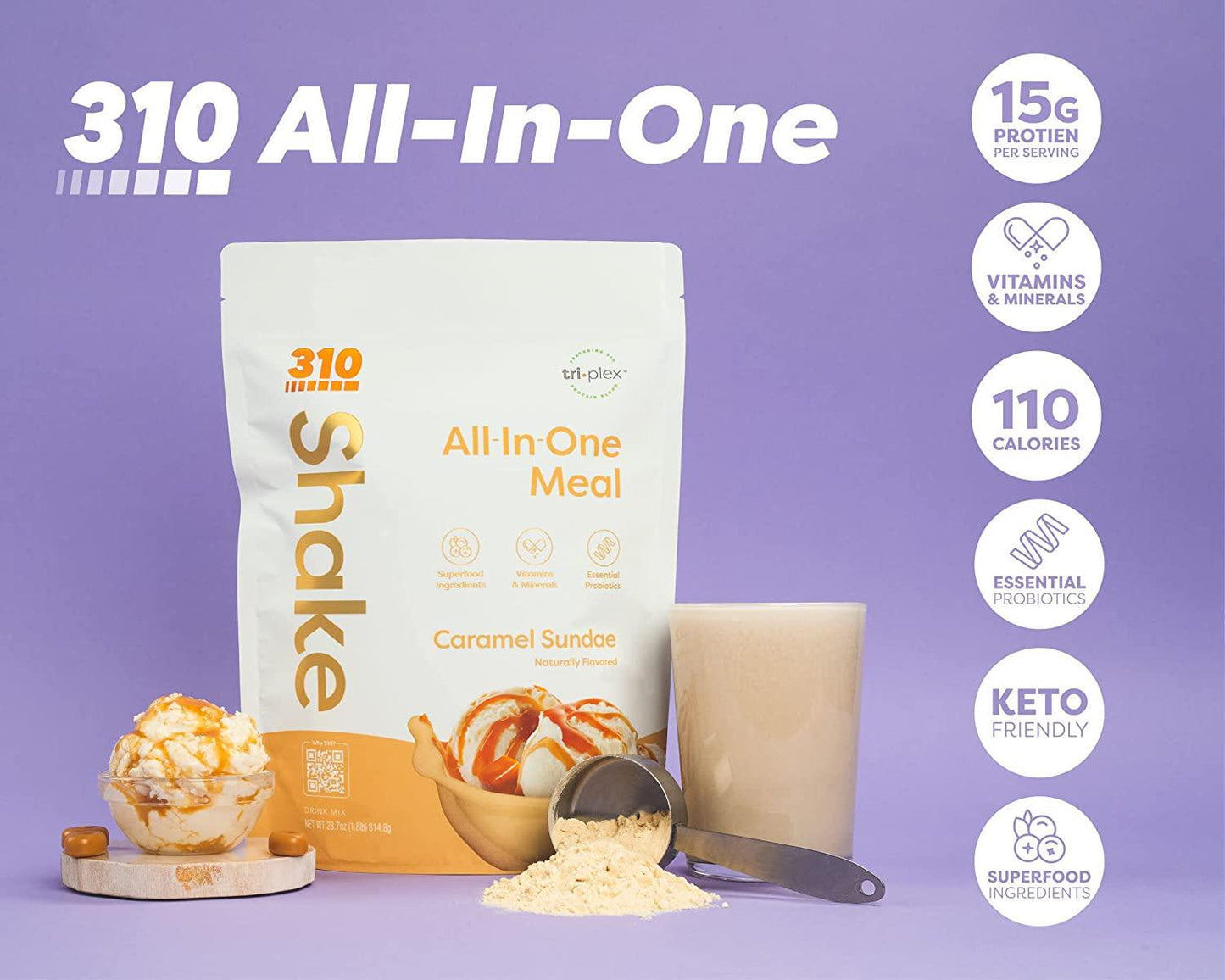 310 Nutrition All-In-One Meal Replacement Shake - New Formula with Fiber Rich Vegan Superfood Blend - Natural Sweeteners - Low Carb Shake, Keto and Paleo Friendly - Gluten Free - 26 Essential Vitamins and Minerals - Triple Flavor Pack