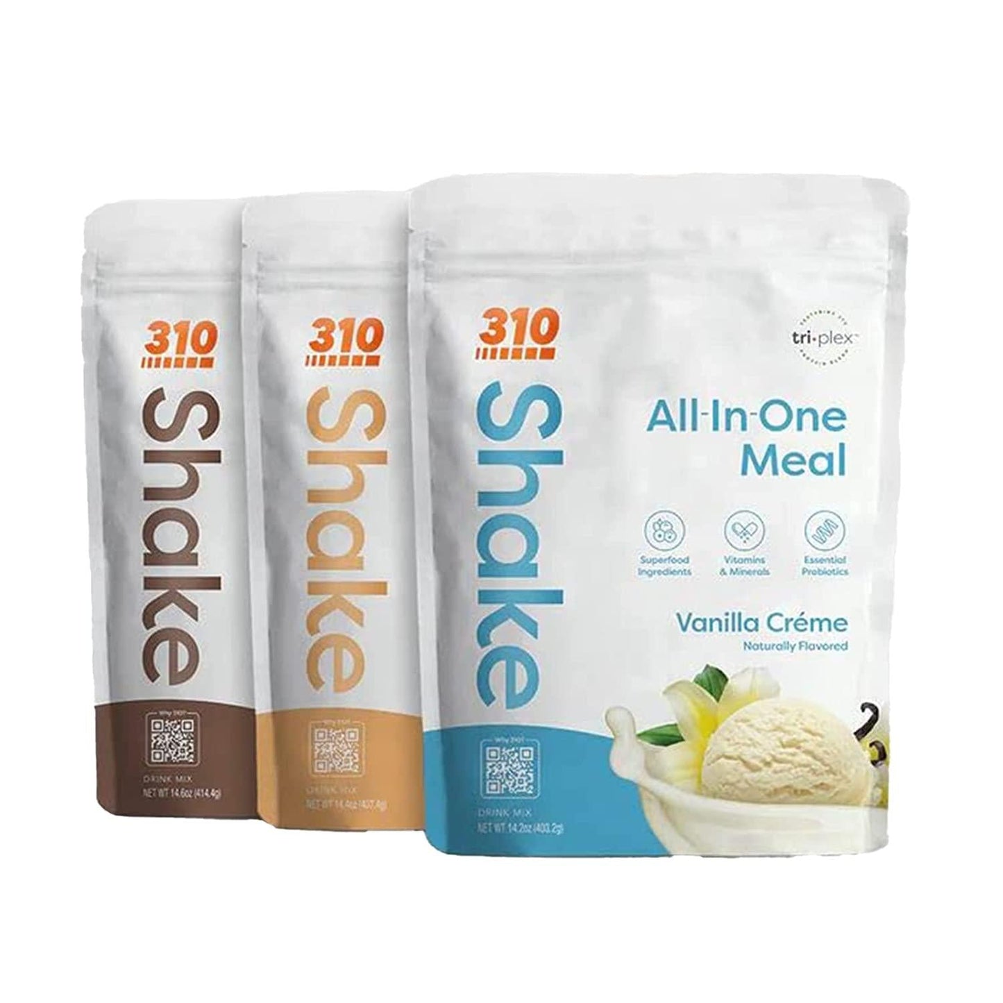 310 Nutrition All-In-One Meal Replacement Shake - New Formula with Fiber Rich Vegan Superfood Blend - Natural Sweeteners - Low Carb Shake, Keto and Paleo Friendly - Gluten Free - 26 Essential Vitamins and Minerals - Triple Flavor Pack