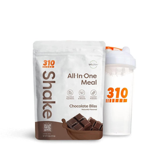 310 Nutrition All-In-One Meal Replacement Shake with Shaker Cup - New Formula with Fiber Rich Vegan Superfood Blend - Natural Sweeteners - Low Carb Shake, Keto and Paleo Friendly - Gluten Free - 26 Essential Vitamins and Minerals -Chocolate Bliss -
