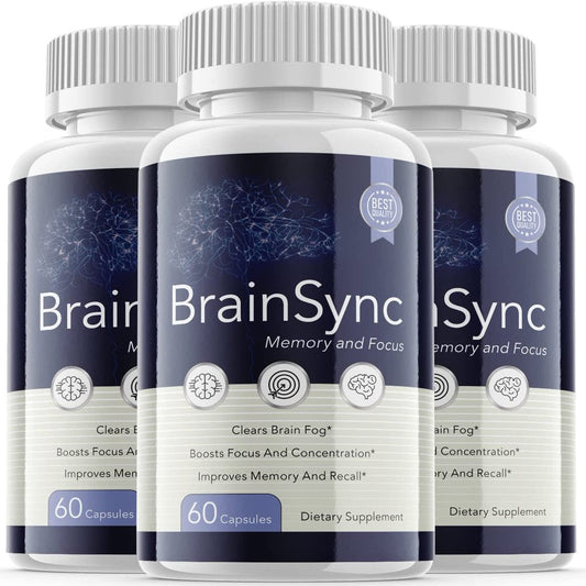 (3 Pack) Brain Sync - Dietary Supplement for Focus, Memory, Clarity, & Energy - Advanced Cognitive Support Formula for Maximum Strength - 180 Capsules - Nutricity.com.au