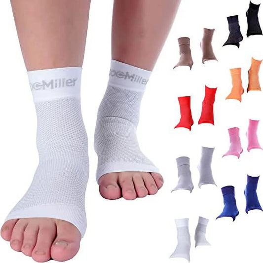 Doc Miller Ankle Compression Sleeve - Heel Brace for Heel Pain - Plantar Fasciitis Foot Wrap for Ankle Support and Neuropathy Relief - 1 Pair White Plantar Fasciitis Wrap - Small Size