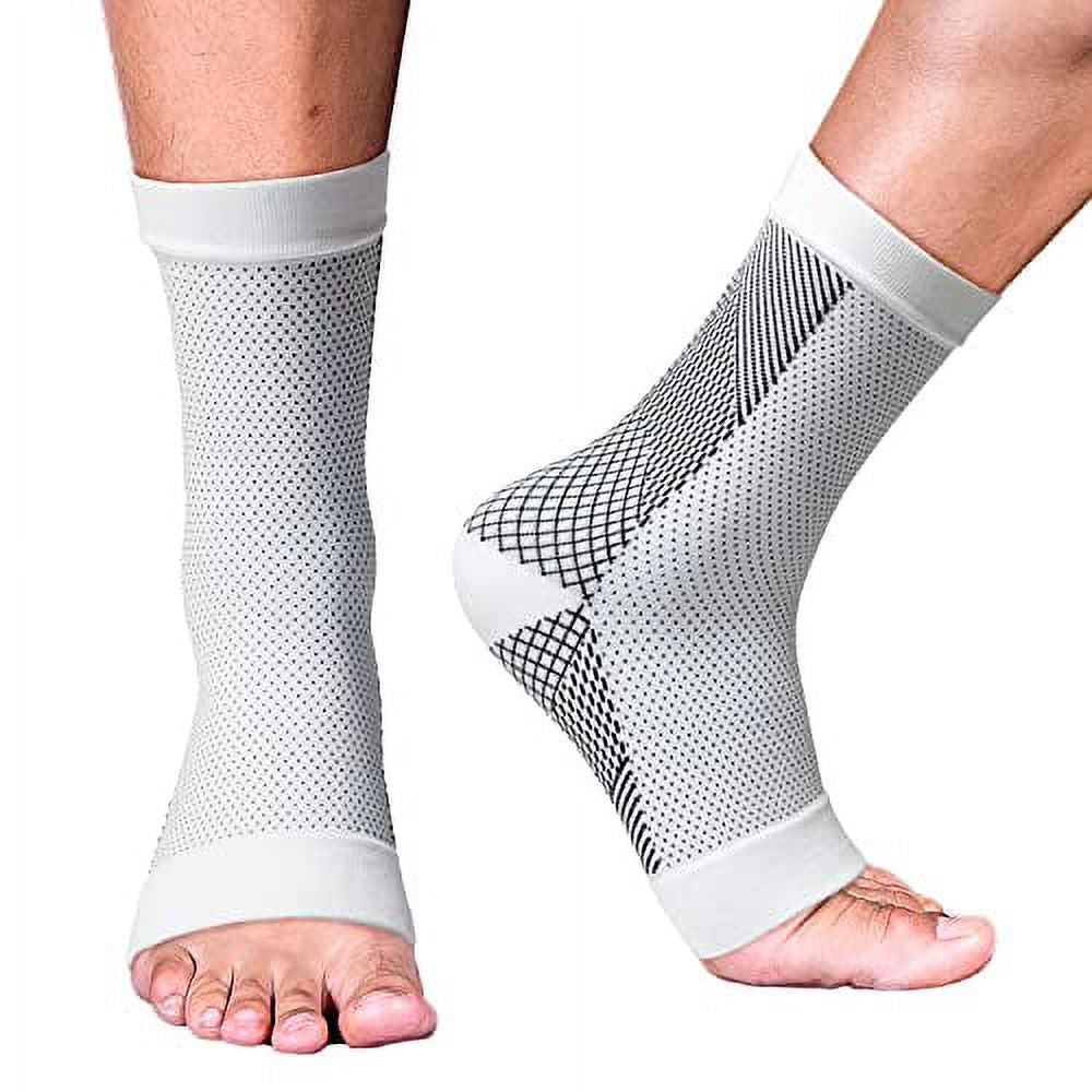 Dskiley Neuropathy Socks - Compression Socks for Men Women - Ankle Sleeve Compression Support Brace for Relief of Plantar Fasciitis Achilles Tendonitis Foot Pain (White,L/Xl)