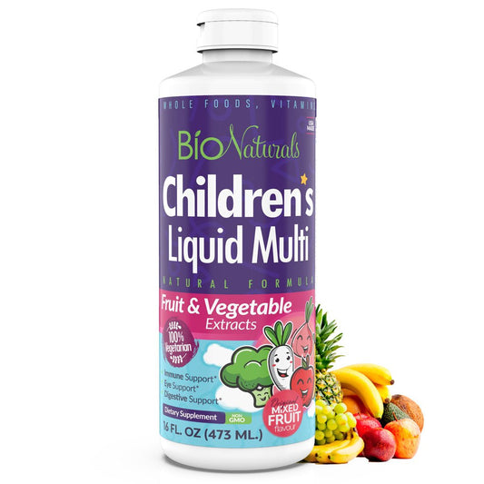 Bio Naturals Children'S Liquid Multivitamin & Immune Booster - Natural Supplement for Kids & Toddlers with Vitamins a B C D3 E, Fiber, Fruits & Vegetables - No Gmos, Gluten, Sugar, Dairy, Soy - 16Oz