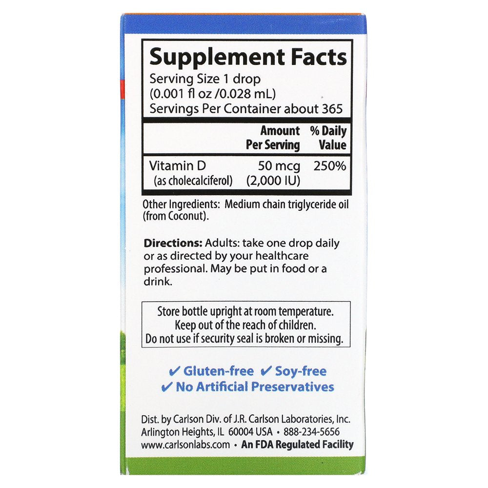 Carlson Super Daily D3 Drops, 2000 IU, 365 Drops