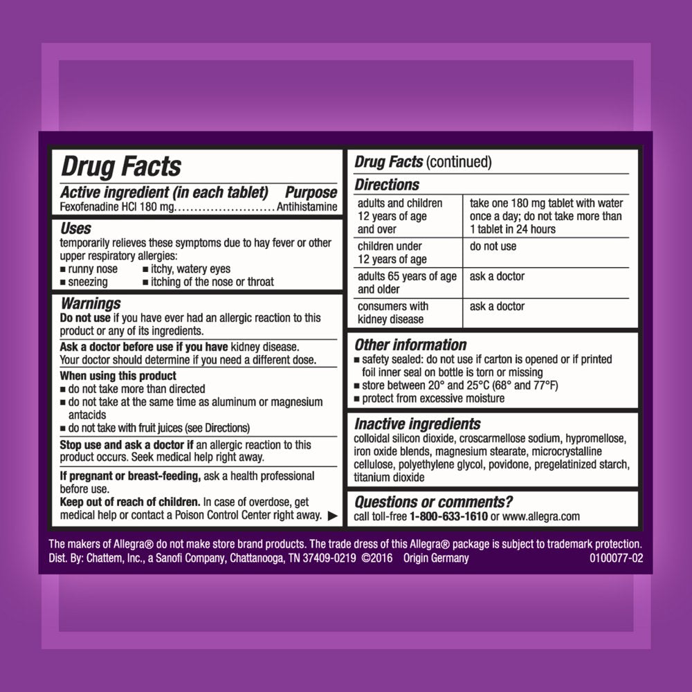 Allegra Adult 24 Hour Non-Drowsy Antihistamine Allergy Relief Medicine 180Mg Tablets 70Ct