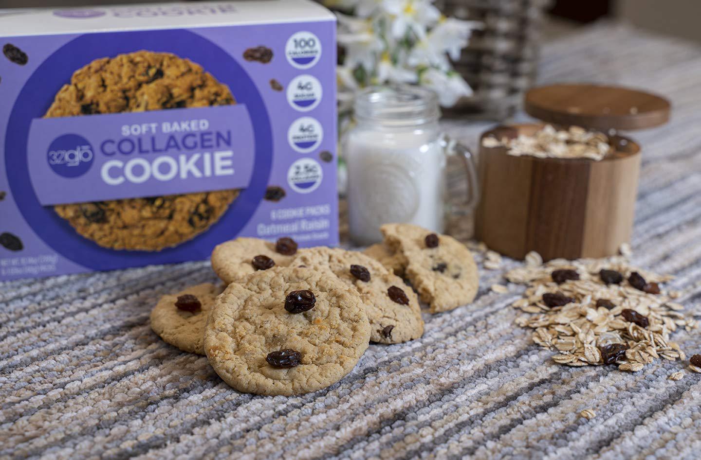 321glo Collagen Protein Cookies, Soft-Baked Cookies, Low Carb and Keto Friendly Treats for Women, Men, and Kids (6-PACK, Oatmeal Raisin)