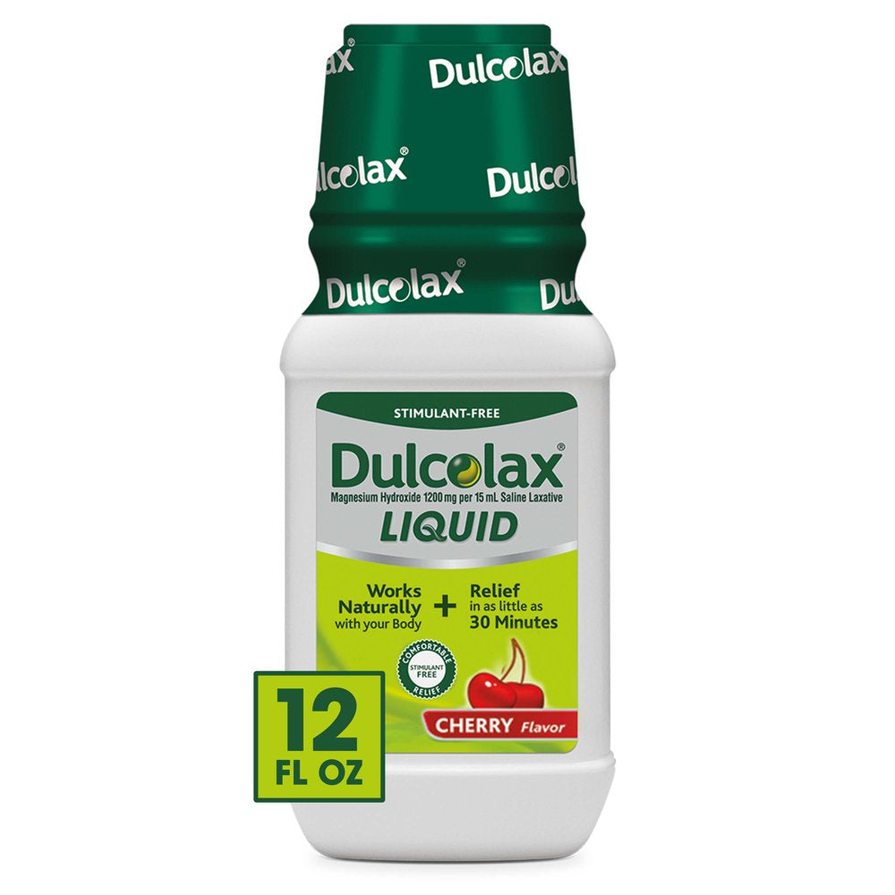 Dulcolax Stimulant Free Liquid Laxative for Gentle, Fast Constipation Relief Cherry Flavor 12Oz