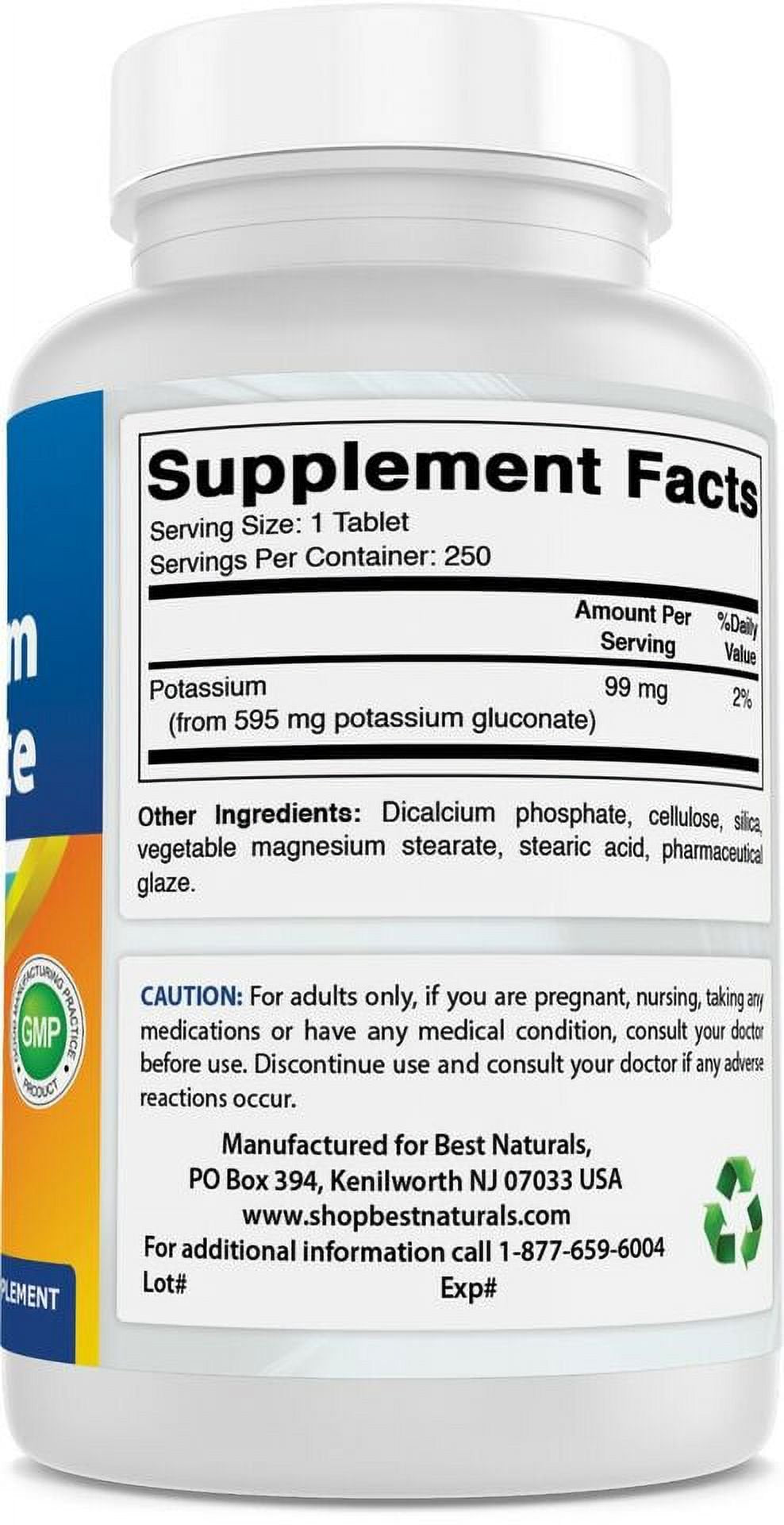Best Naturals Potassium Gluconate 595 Mg 250 Tablets