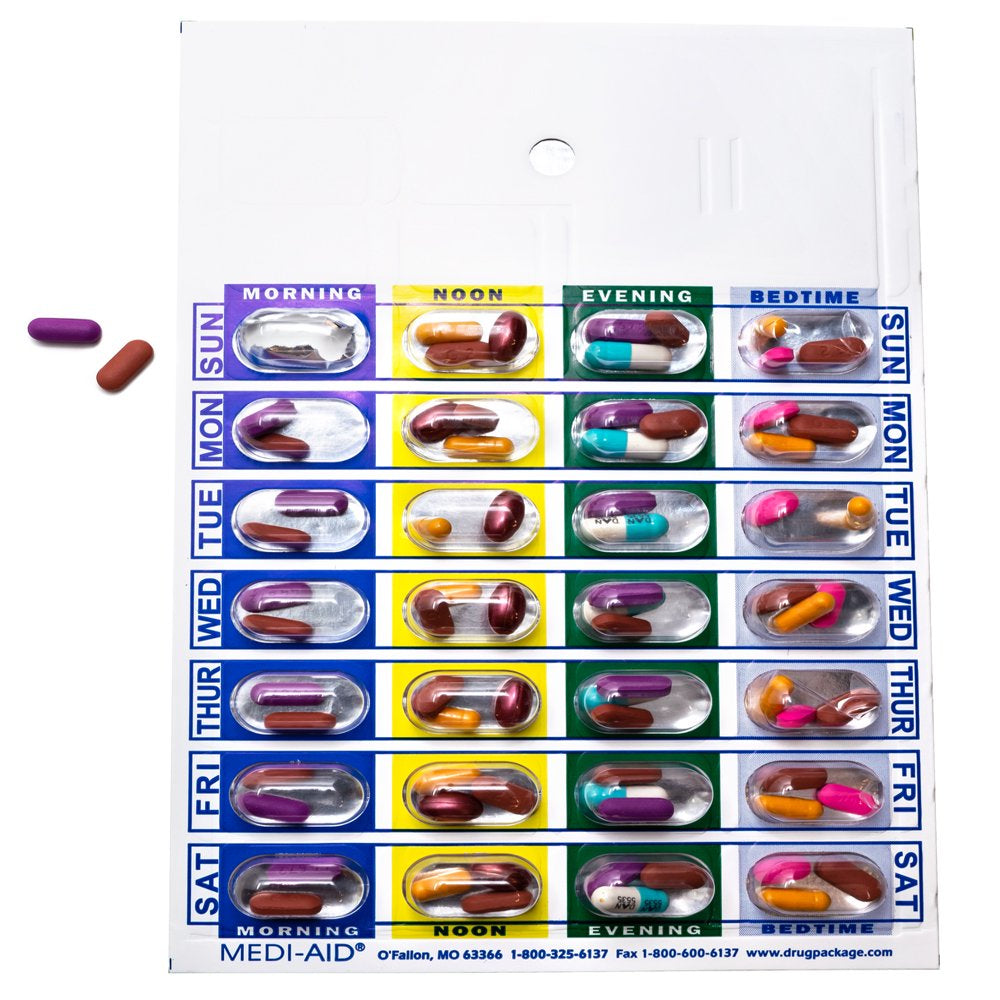 Pillthing 4 Time a Day Weekly (7 Day) Cold Seal Pill Blister Pharmacy Foil Pack System Cards